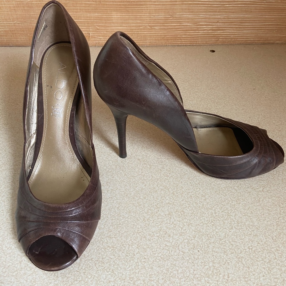 Aldo Brown Peep Toe Pumps